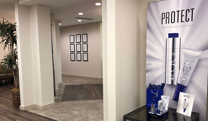 Strock Plastic Surgery Office - Lobby Area with ZO Skin Health product display